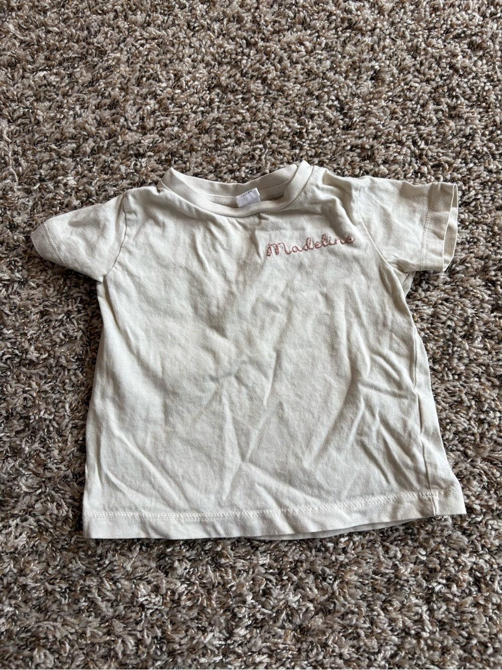 Cream Short Sleeve T-Shirt with Embroidered ‘Madeline’